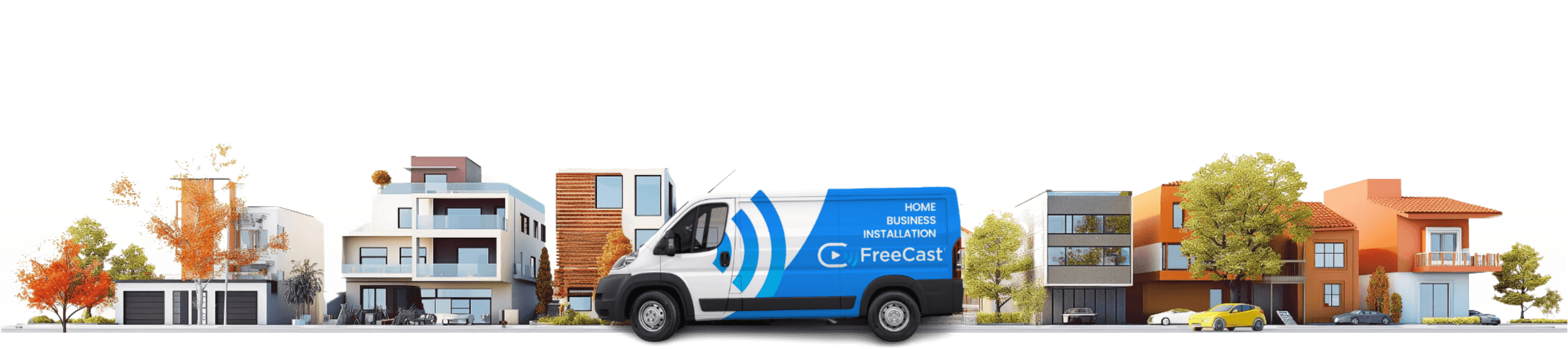 Cityscape with FreeCast van