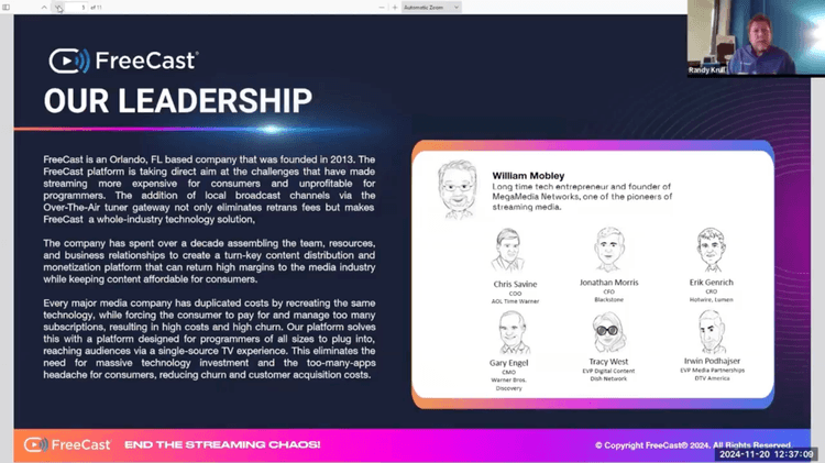 Randy Kroll presenting FreeCast Leadership.